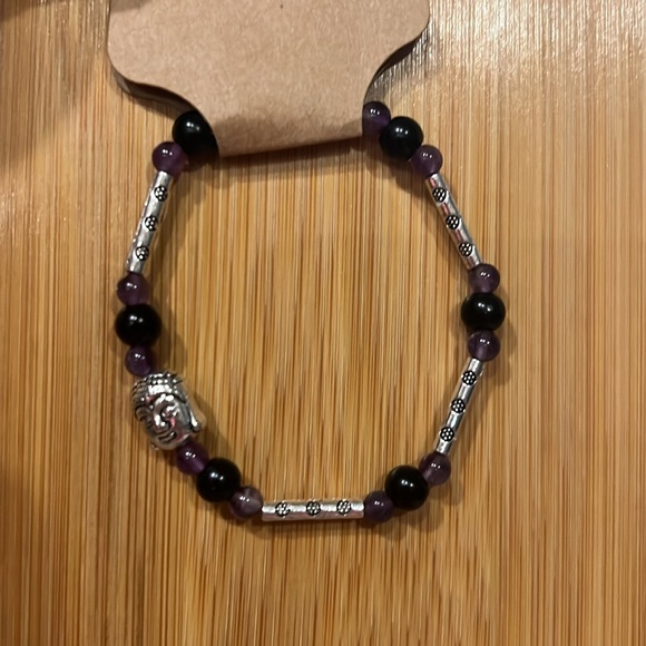 A+++ Graded Amethyst, Black Onyx and .925 Tibetan Silver Bracelet - Picture 4 of 4